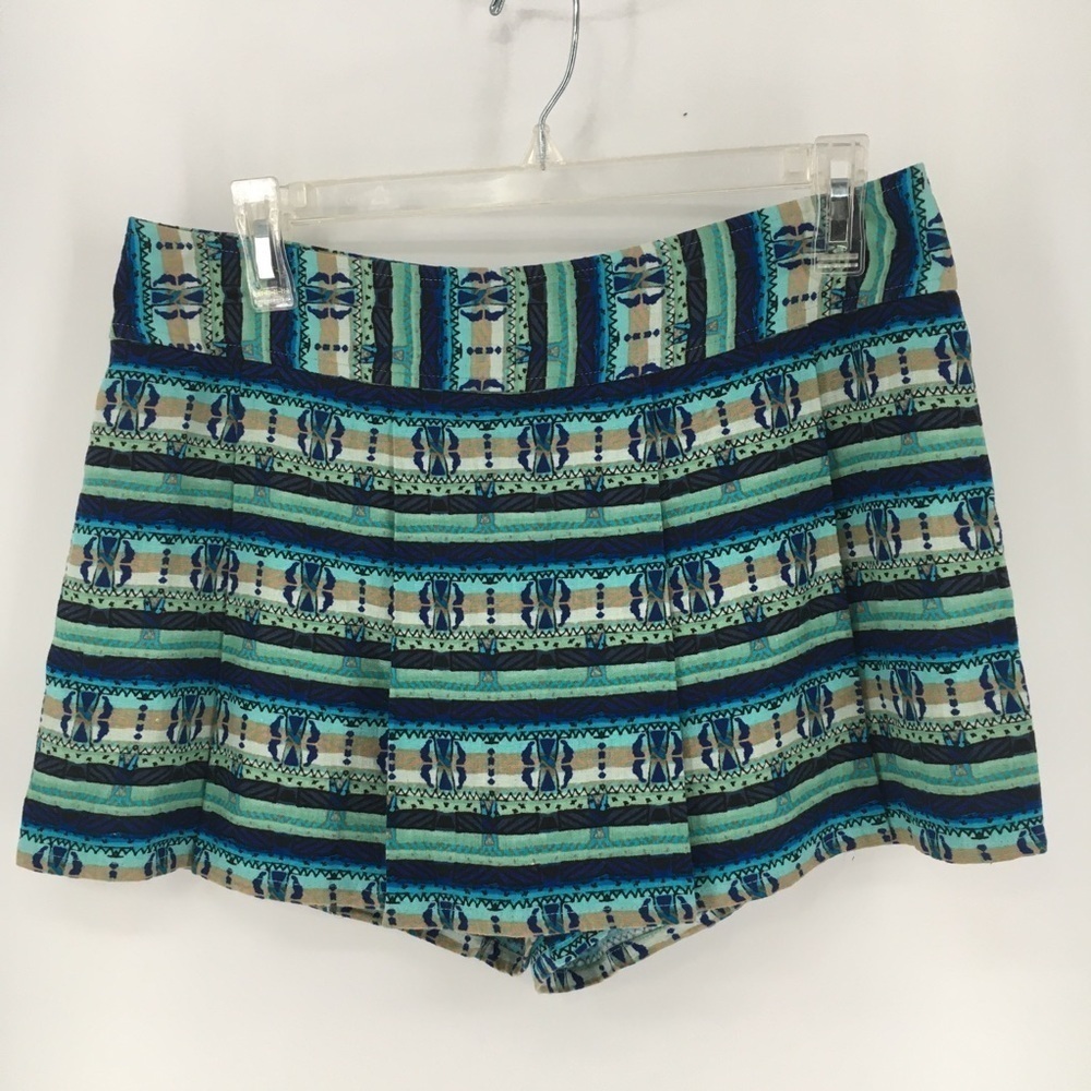 Forever 21 Patterned Blue Green Pleated Skort Sz M